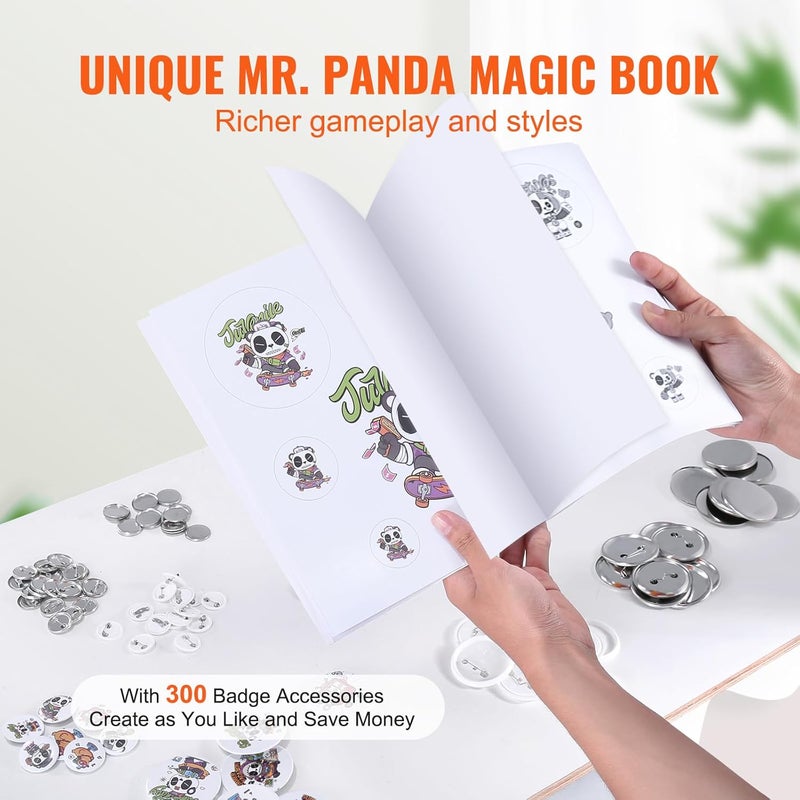 VEVOR Button Maker, 1/1.25/2.28 inch(25/32/58mm) 3-in-1 Pin Maker with 300pcs Button Parts, Ergonomic Arc Handle Punch Press Kit, Button Maker Machine with Panda Magic Book, for Children DIY Gifts - Image 5